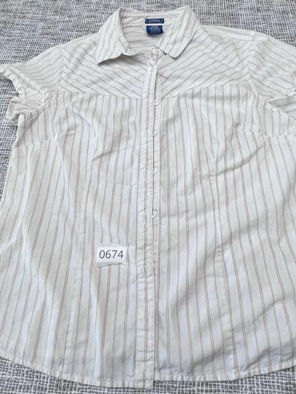 Riders by Lee Cream Button-Down Shirt with Tan Stripes